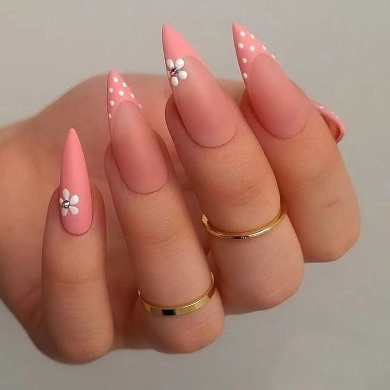 24pcs Pink Butterfly False Nails