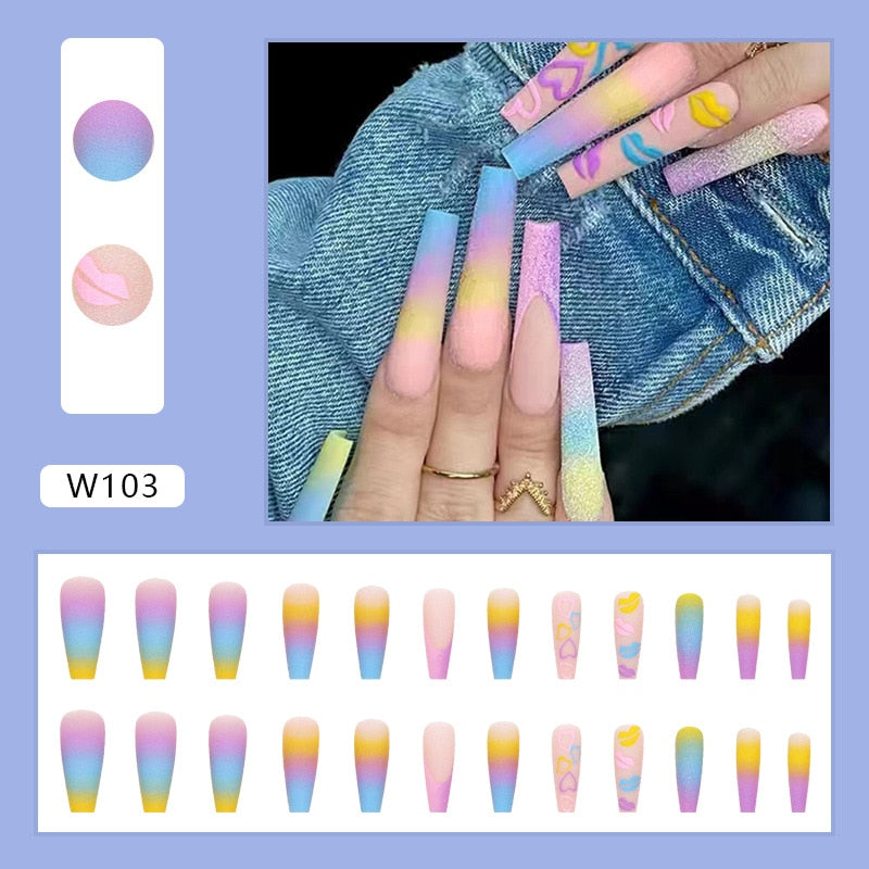24pcs Rainbow Ombre Coffin False Nails
