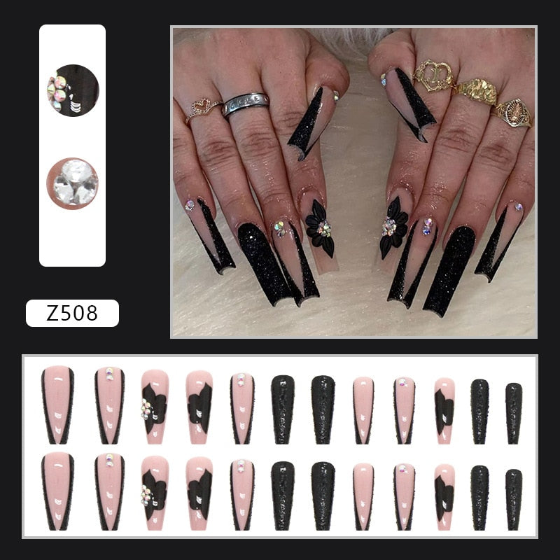 24pcs Glitter Coffin False Nails