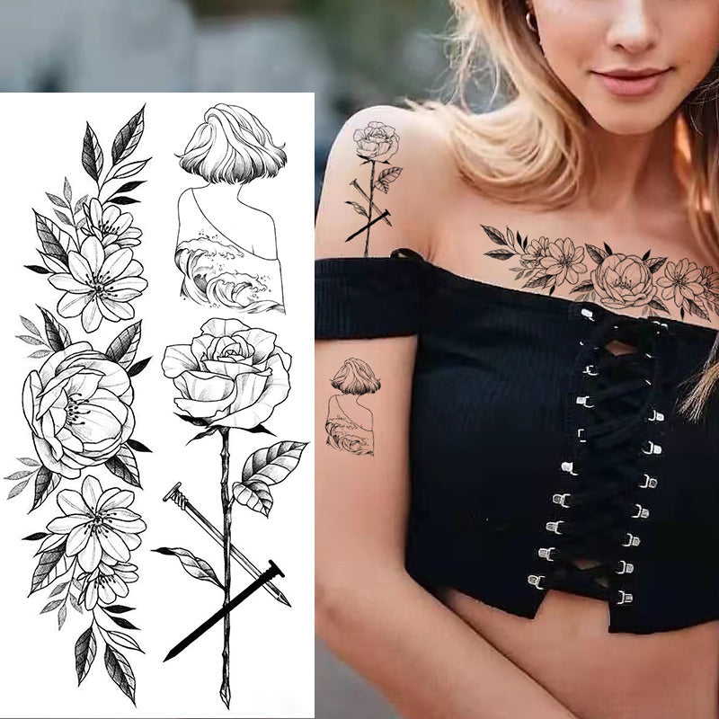 Flowers Temporary Tattoos Stickers Rose Fake Tattoos Stickers for Men and Women