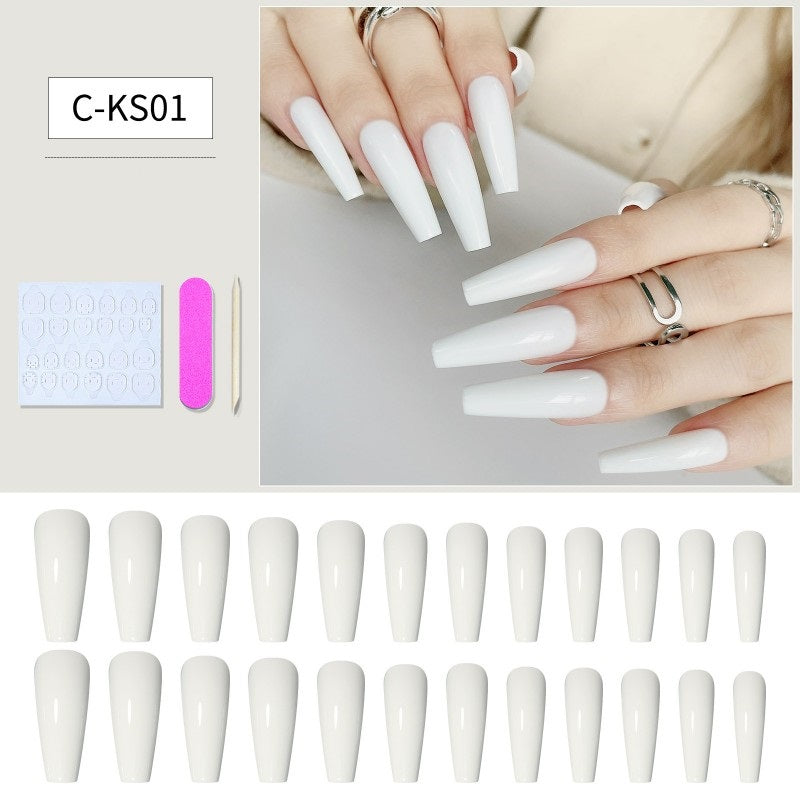 24Pcs French Long Fake Nails Ballet Kit Fake Nails Art Gift for Women and Girls