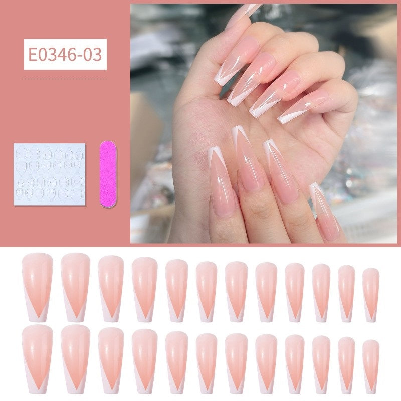24Pcs French Long Fake Nails Ballet Kit Fake Nails Art Gift for Women and Girls
