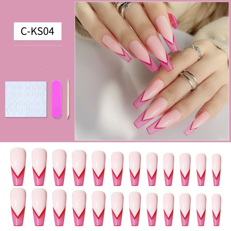 24Pcs French Long Fake Nails Ballet Kit Fake Nails Art Gift for Women and Girls