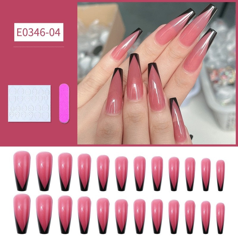 24Pcs French Long Fake Nails Ballet Kit Fake Nails Art Gift for Women and Girls
