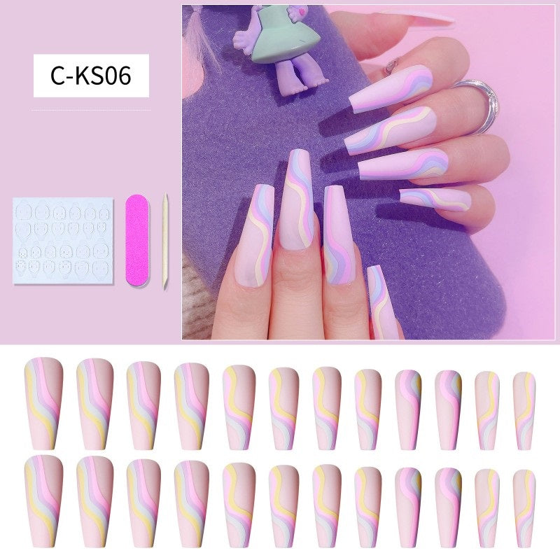 24Pcs French Long Fake Nails Ballet Kit Fake Nails Art Gift for Women and Girls