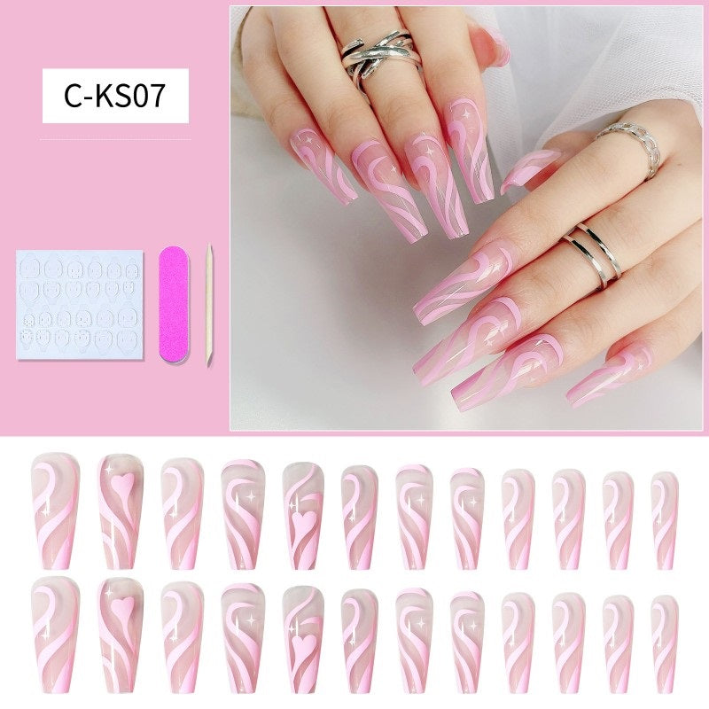 24Pcs French Long Fake Nails Ballet Kit Fake Nails Art Gift for Women and Girls