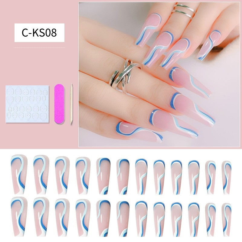 24Pcs French Long Fake Nails Ballet Kit Fake Nails Art Gift for Women and Girls