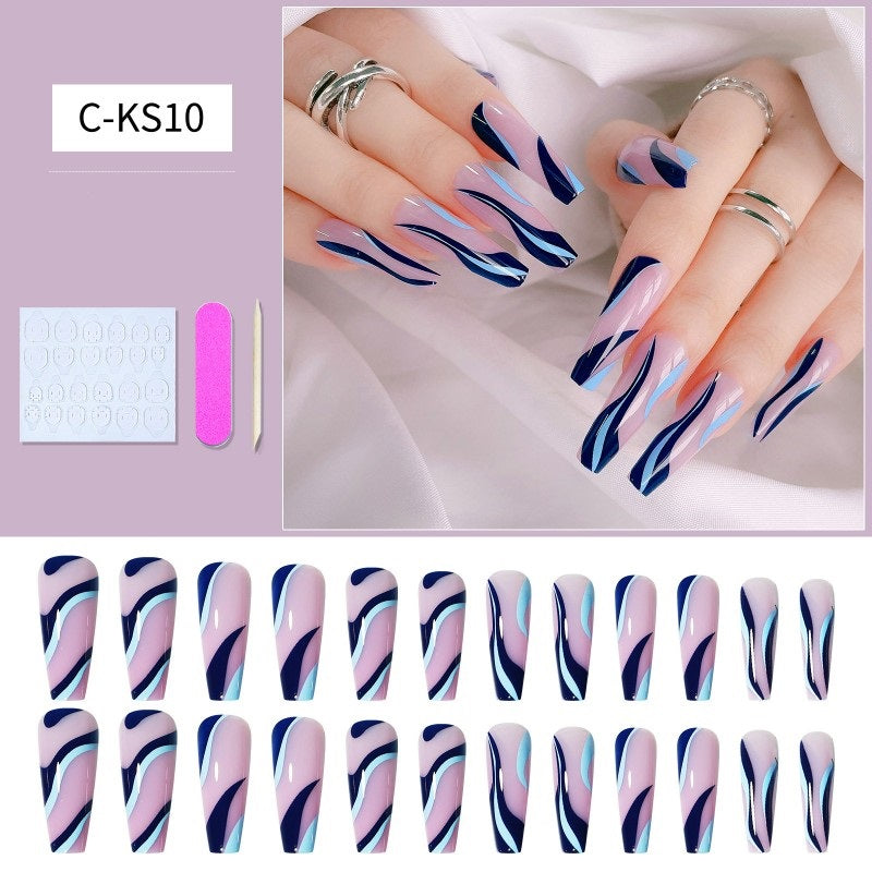 24Pcs French Long Fake Nails Ballet Kit Fake Nails Art Gift for Women and Girls