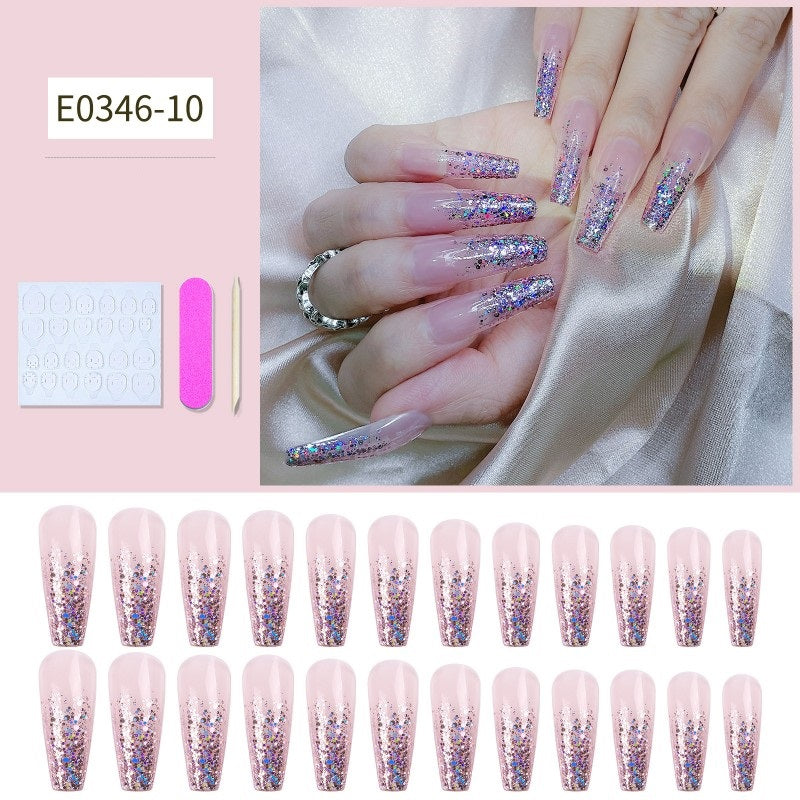 24Pcs Long Coffin Nails Ballet Fake Nail for Women & Girls