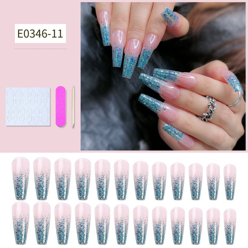 24Pcs Long Coffin Nails Ballet Fake Nail for Women & Girls