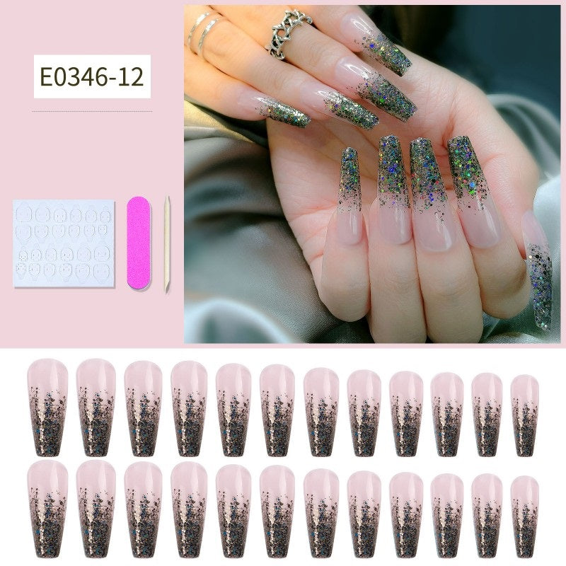 24Pcs Long Coffin Nails Ballet Fake Nail for Women & Girls