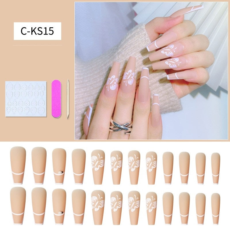 24Pcs Long Coffin Nails Ballet Fake Nail for Women & Girls