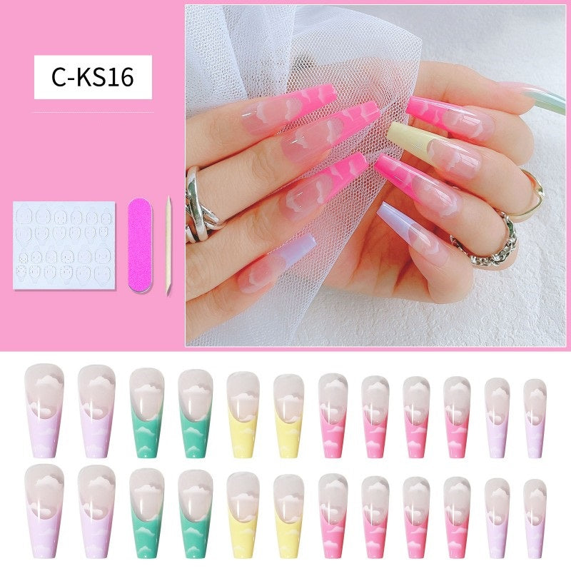 24Pcs Long Coffin Nails Ballet Fake Nail for Women & Girls