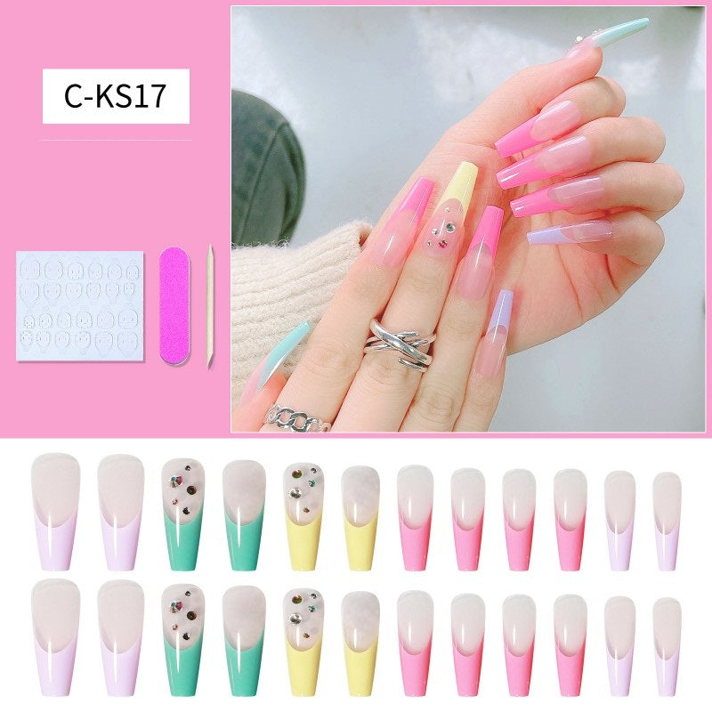 24Pcs Long Coffin Nails Ballet Fake Nail for Women & Girls