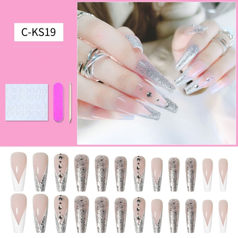 24Pcs Long Coffin Nails Ballet Fake Nail for Women & Girls