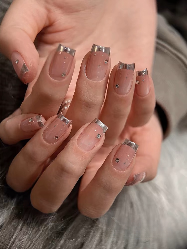 Minimalist Silver Edged French Manicure