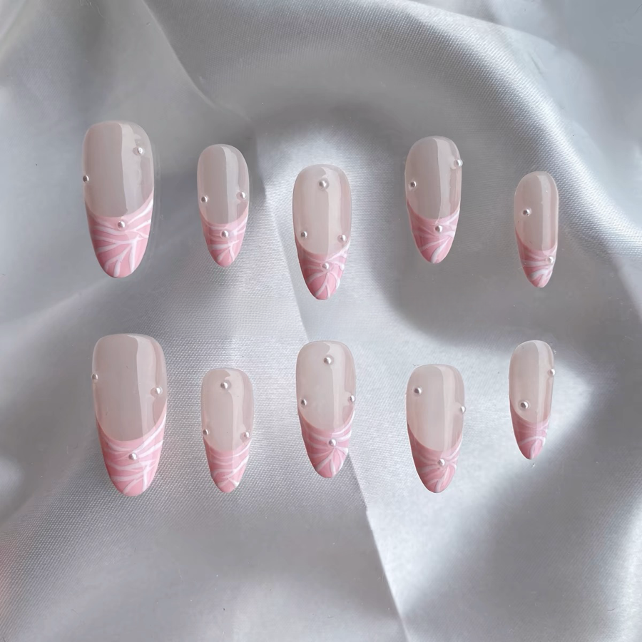 Muse-inspired  Pink Water Wave Pearl Wearable Nails 2024