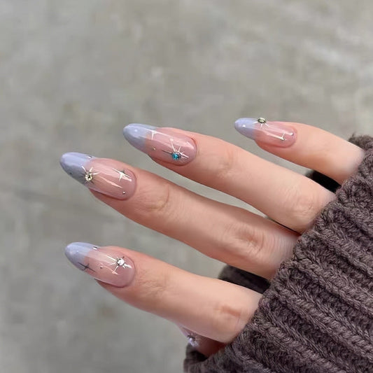 Exquisite Handcrafted Transparent Lavender French Press-On Nails
