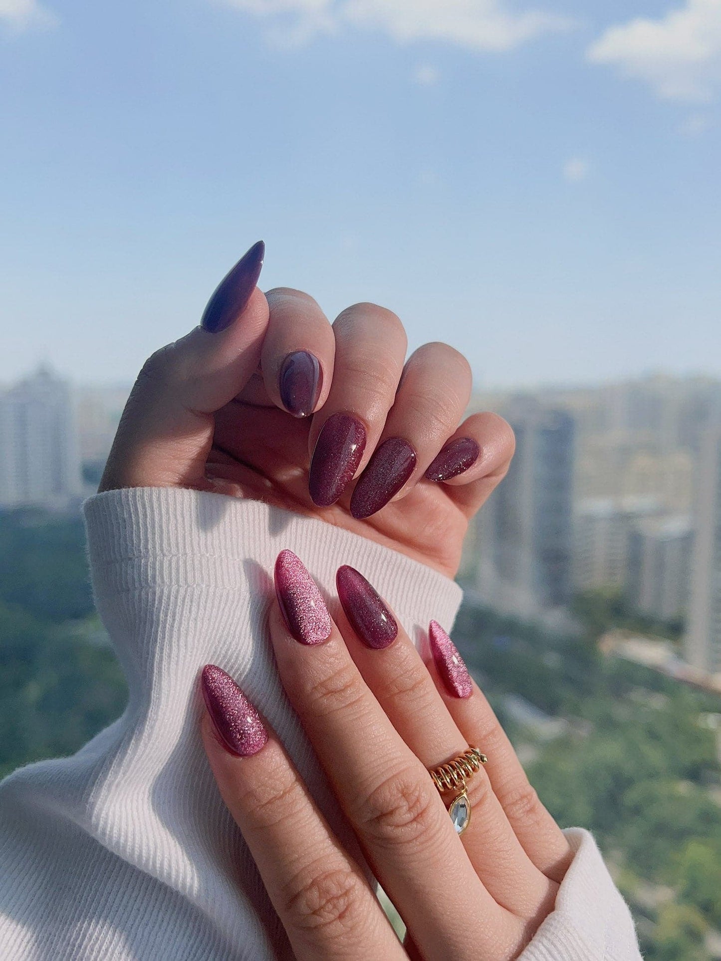 Handmade- Ruby Red Cat-eye Press On Nail Set