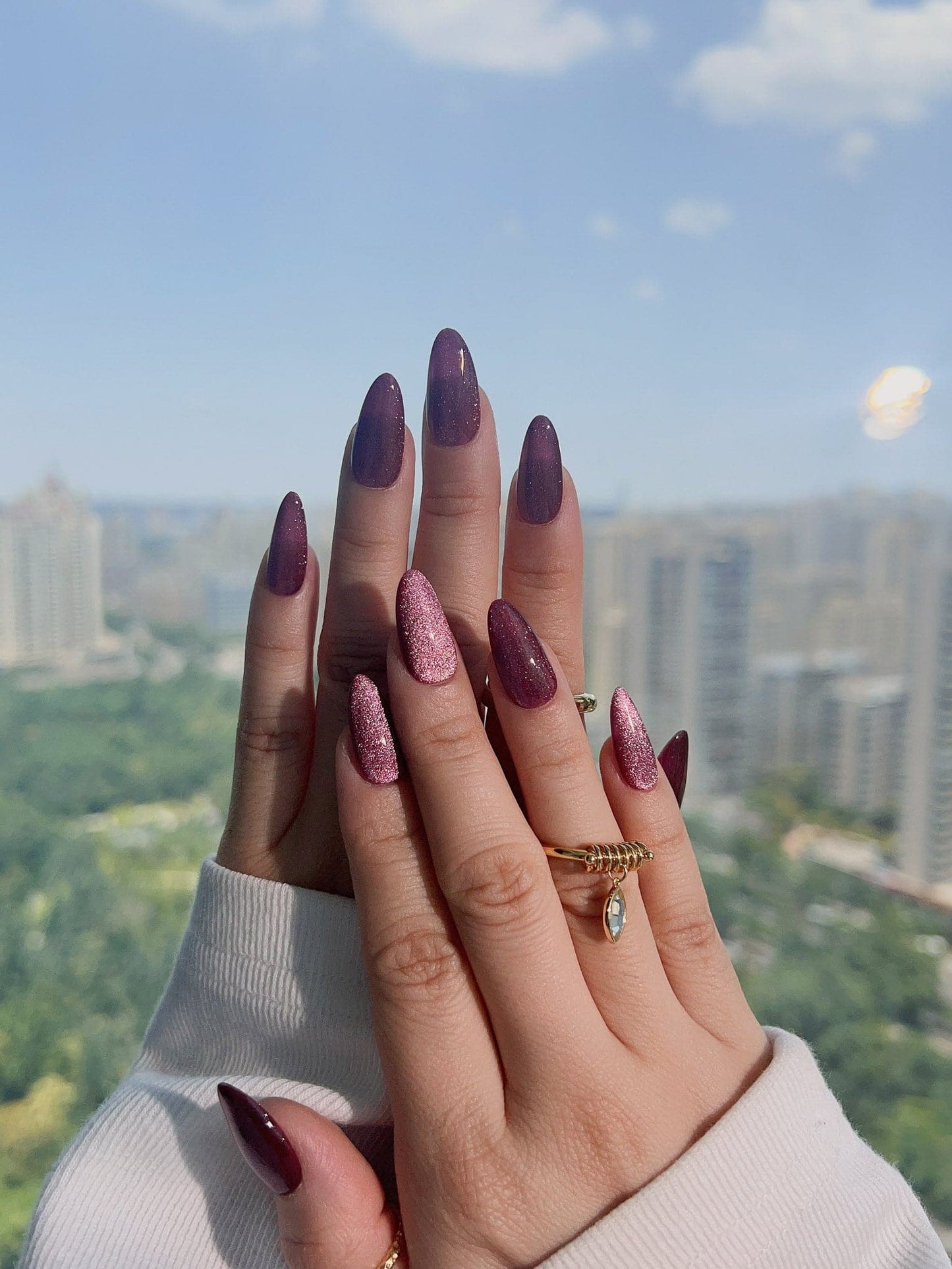 Handmade- Ruby Red Cat-eye Press On Nail Set