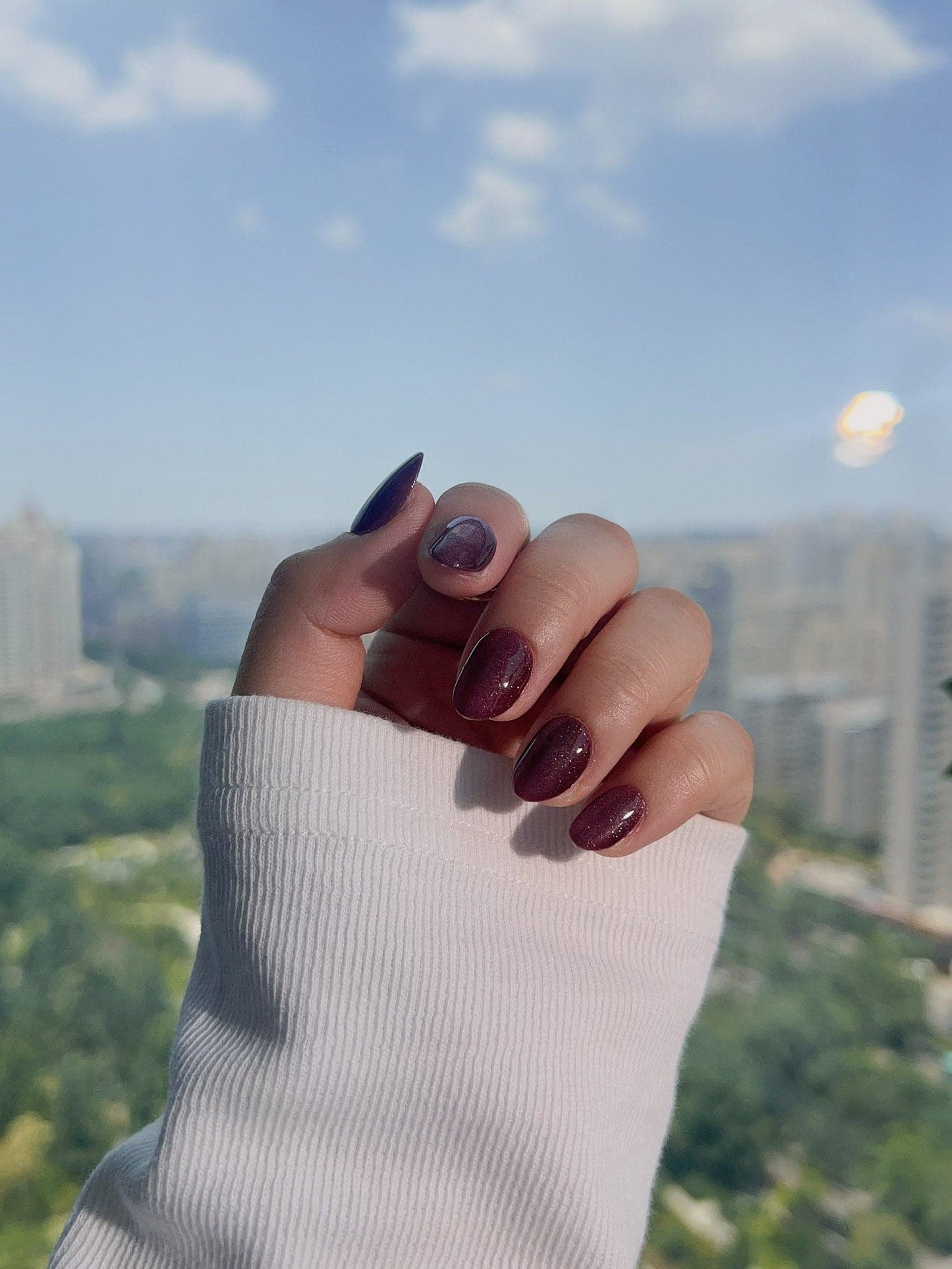 Handmade- Ruby Red Cat-eye Press On Nail Set