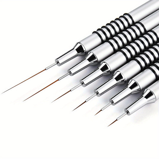 6pcs UV Gel Polish Nail Art Liner Brushes Set - Thin Long Lines, Dotting, and Drawing Pen - Metal Handle Striper Brushes in Sizes 5/7/9/11/20/25mm - Perfect for Professional Nail Art Designs