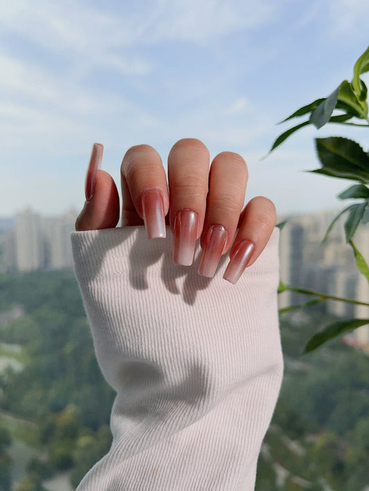 Handmade- Coral Blush Med Square Press On Nail Set