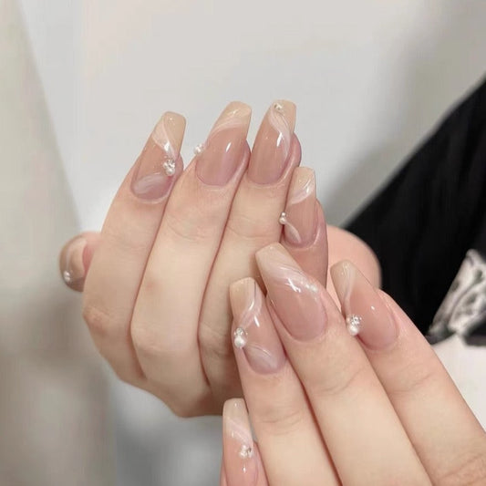 Ethereal Nude-toned Nail pearl rhinestone