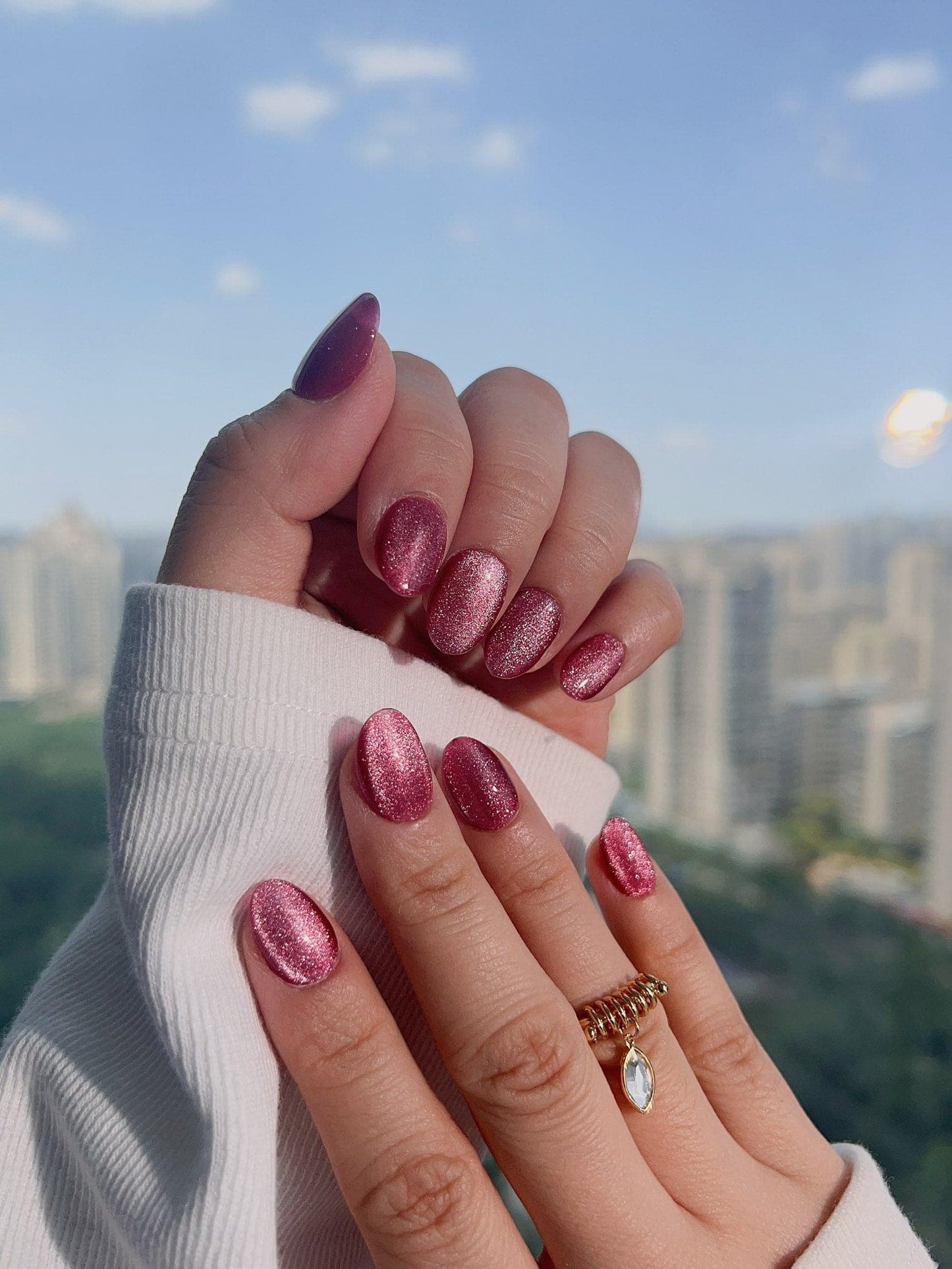 Handmade- Burgundy Cat-eye Press On Nail Set