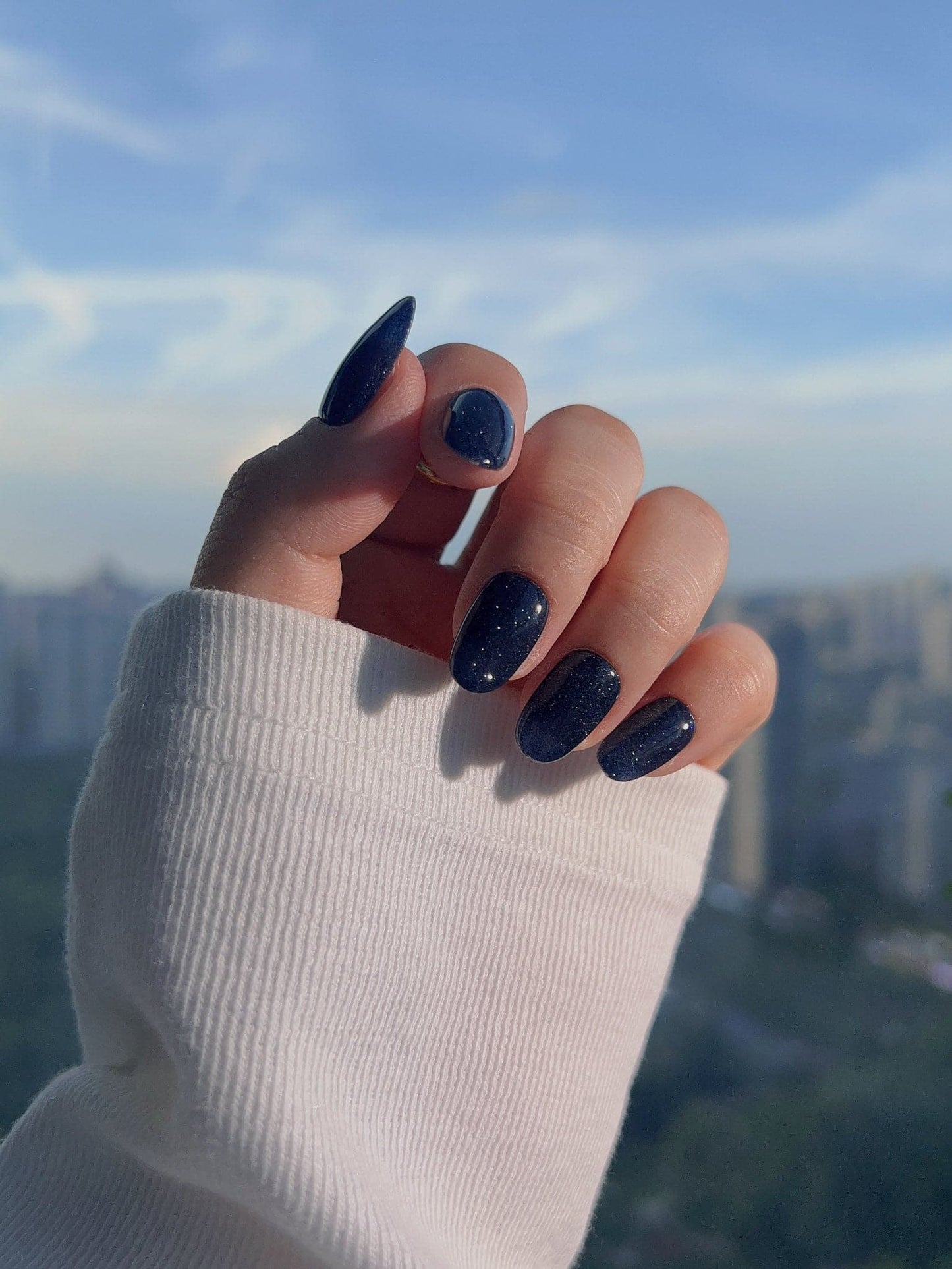 Handmade- Soild Glitz Navy Press On Nail Set