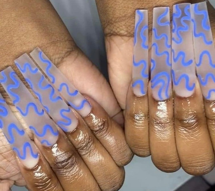 Matte Clear & Blue Press On Nails