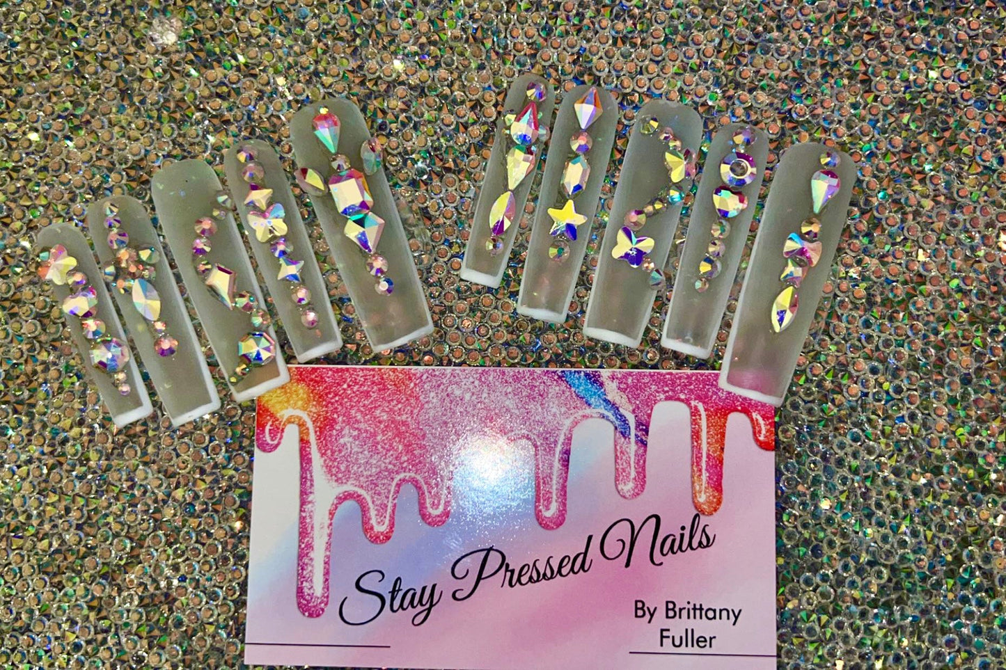 Bling Matte with White Outline  Press On Nails - As seen On Nikki