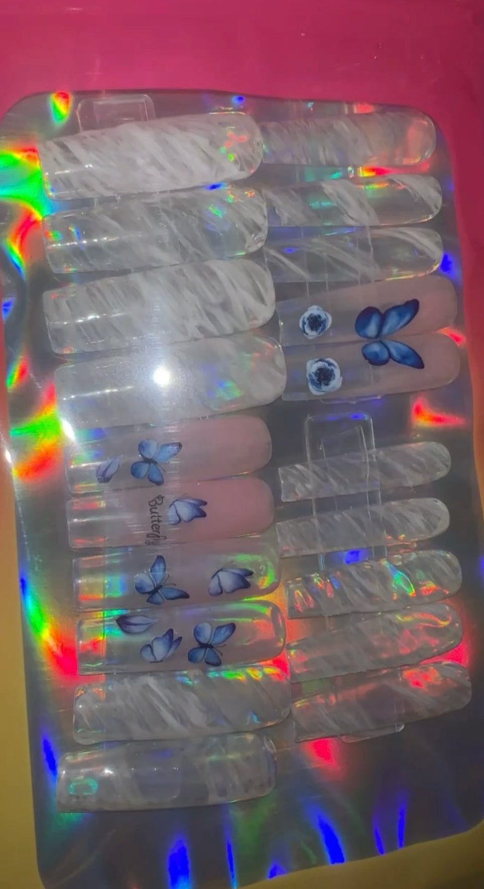 Butterfly Marble Press On Nails