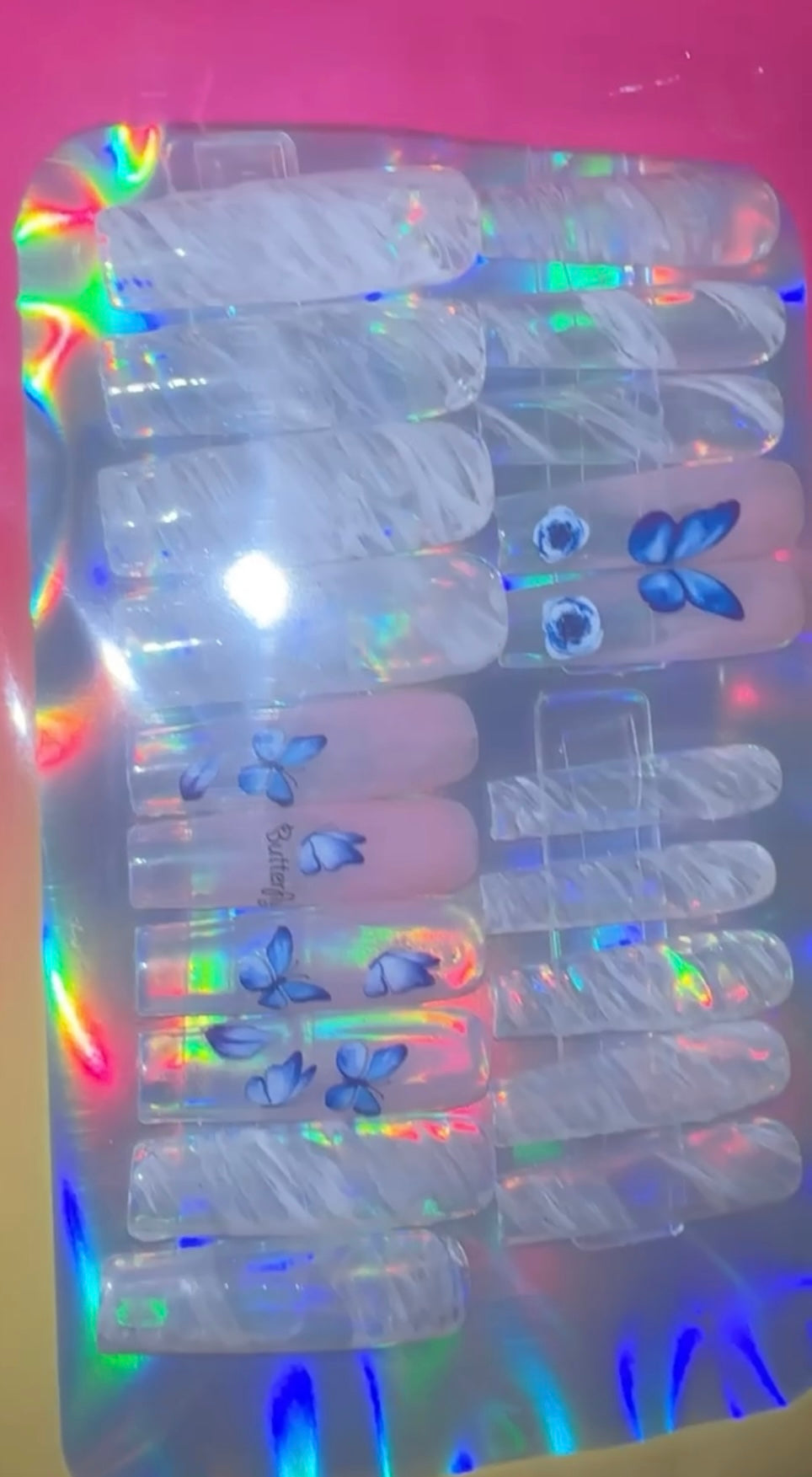 Butterfly Marble Press On Nails