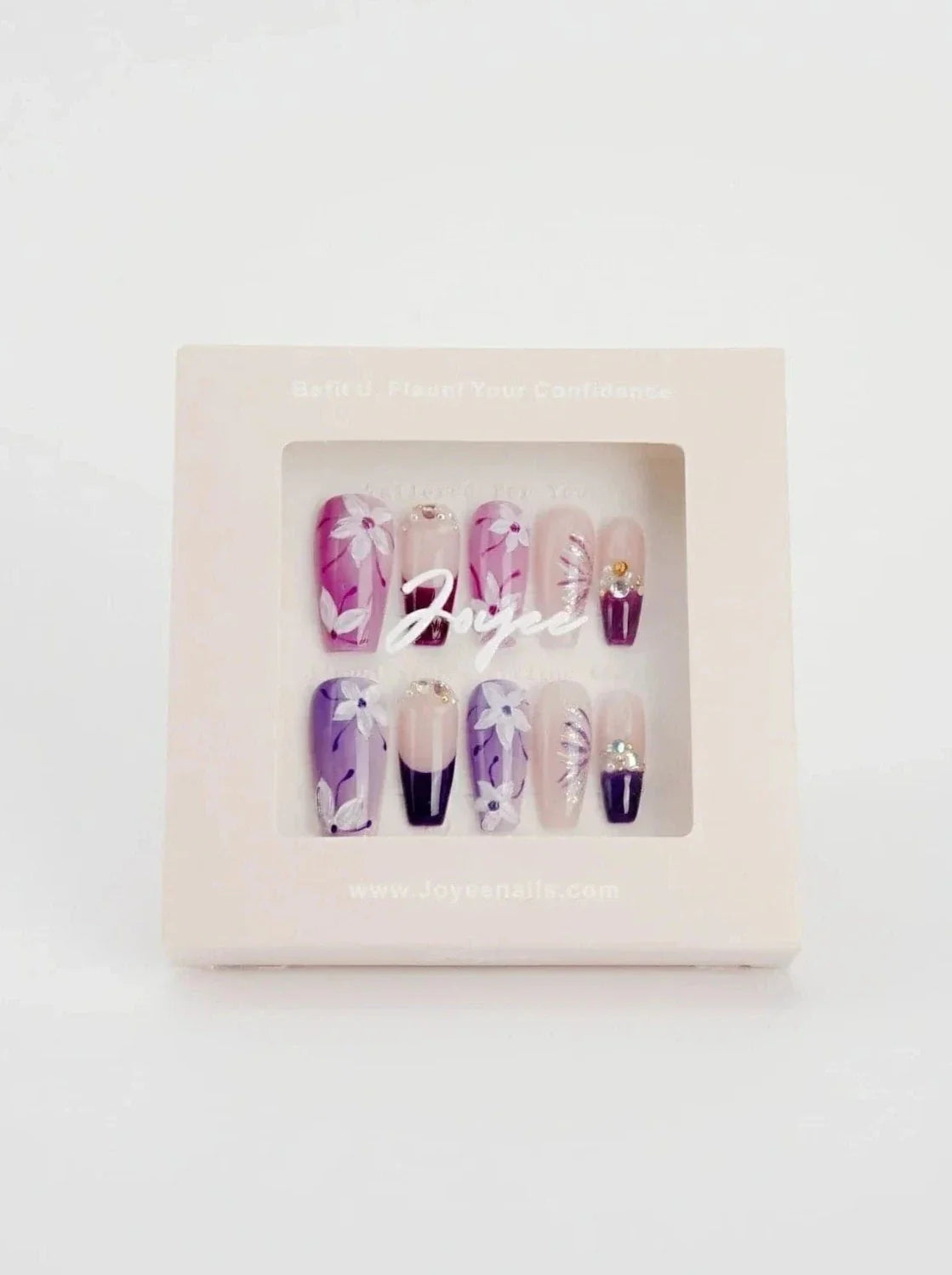 Flower Purple nails medium coffin shape