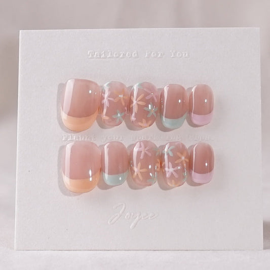 Handmade- Ranbow French tips Press On Nail Set