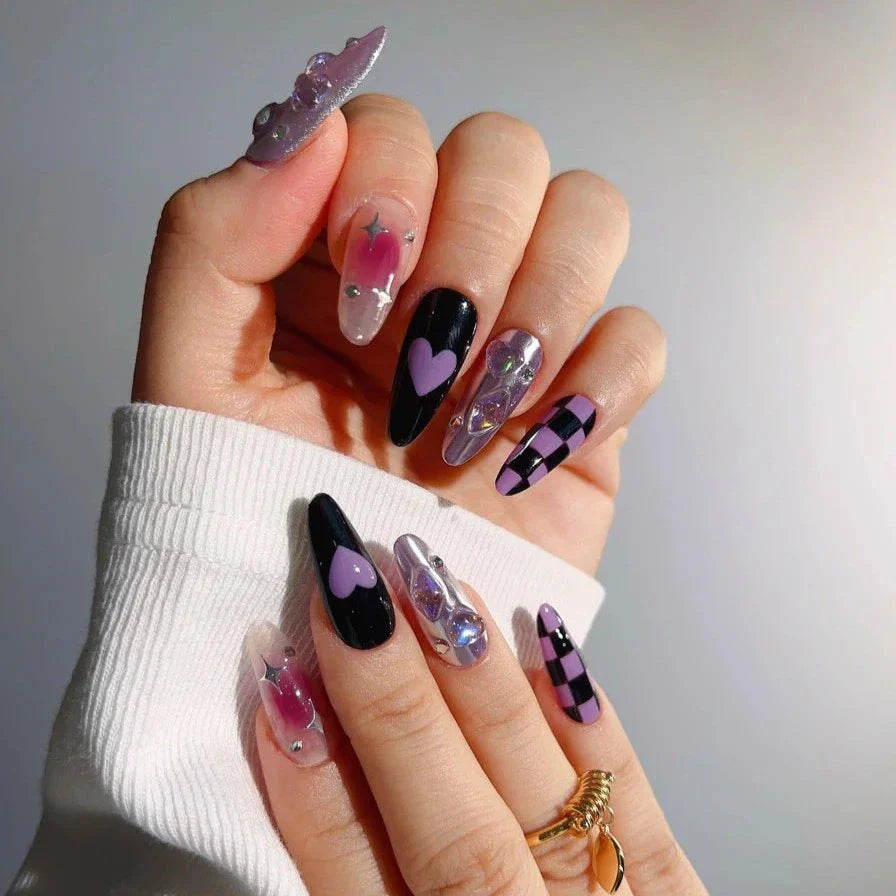 Love&star-purple-long-almond-nails