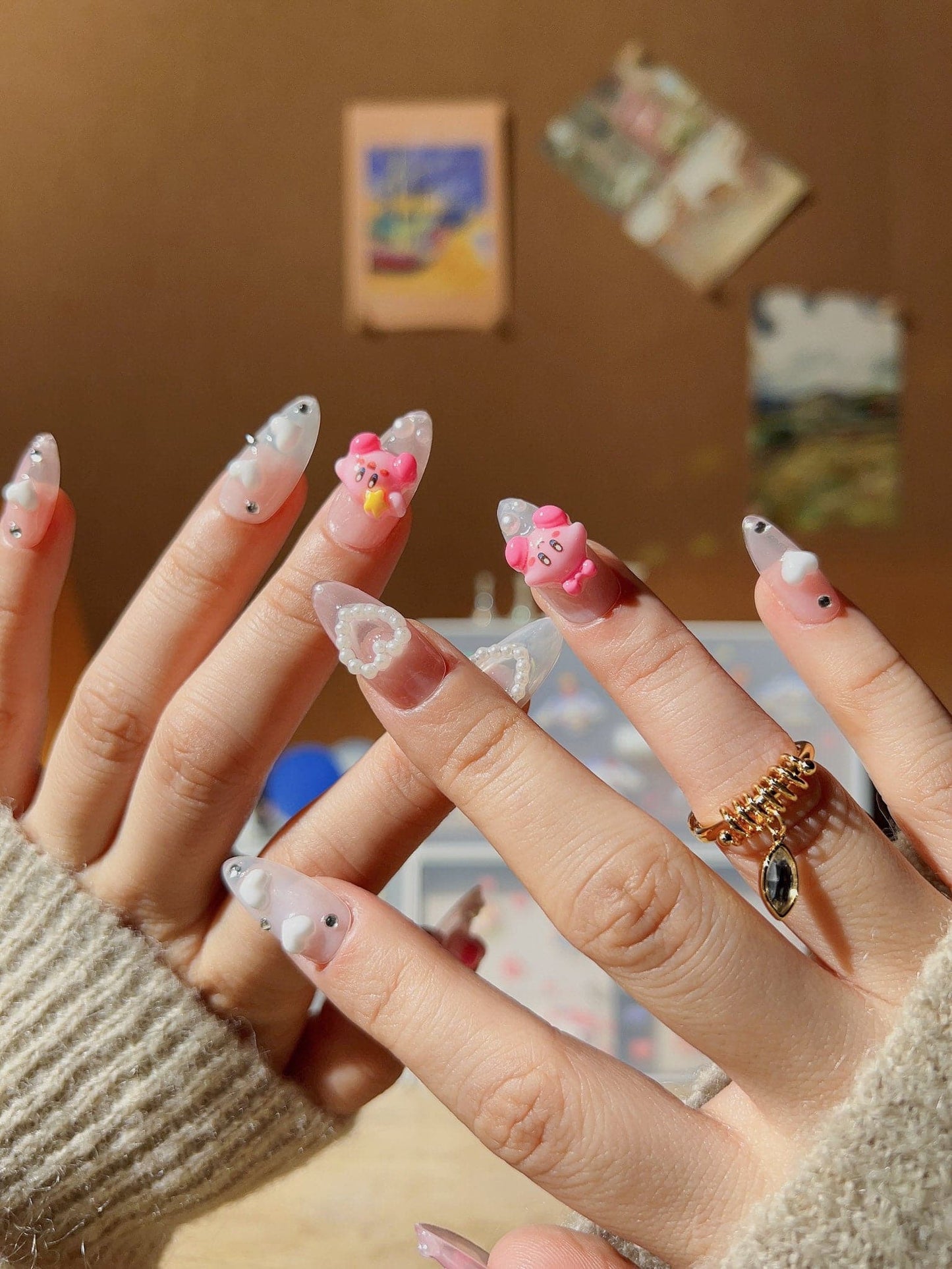 Handmade- Kirby Pop Med Almond Press On Nail Set