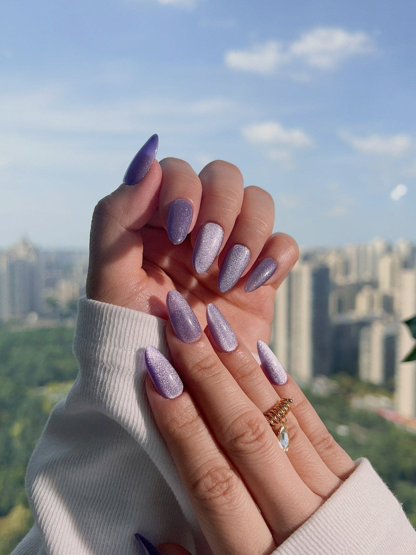 Handmade- Elegant Purple cat-eye Press On Nail Set