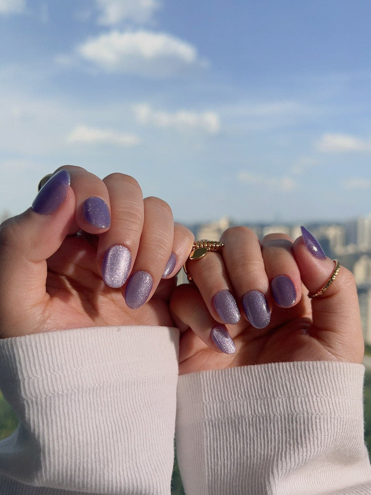 Handmade- Elegant Purple cat-eye Press On Nail Set