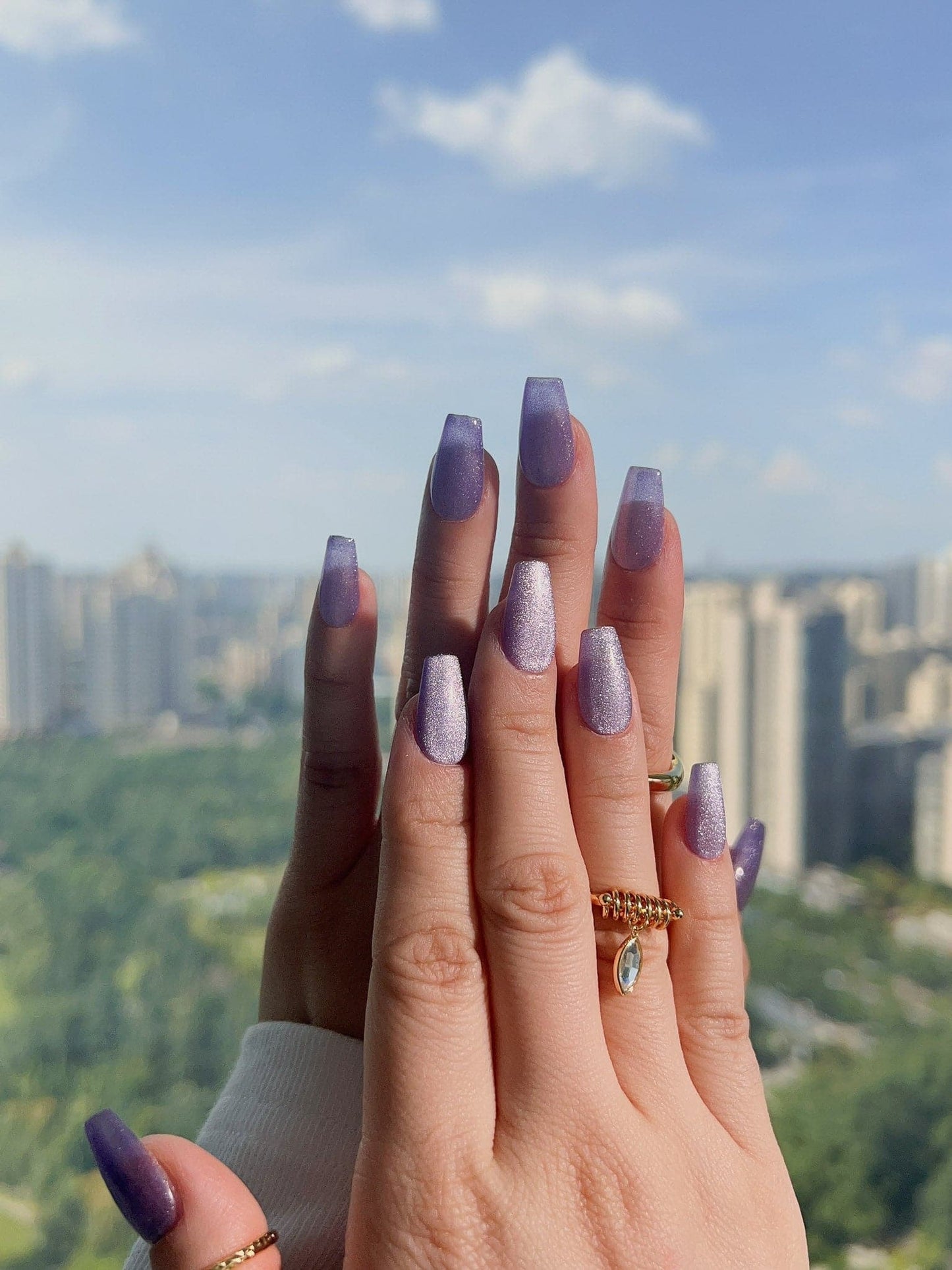 Handmade- Elegant Purple cat-eye Press On Nail Set