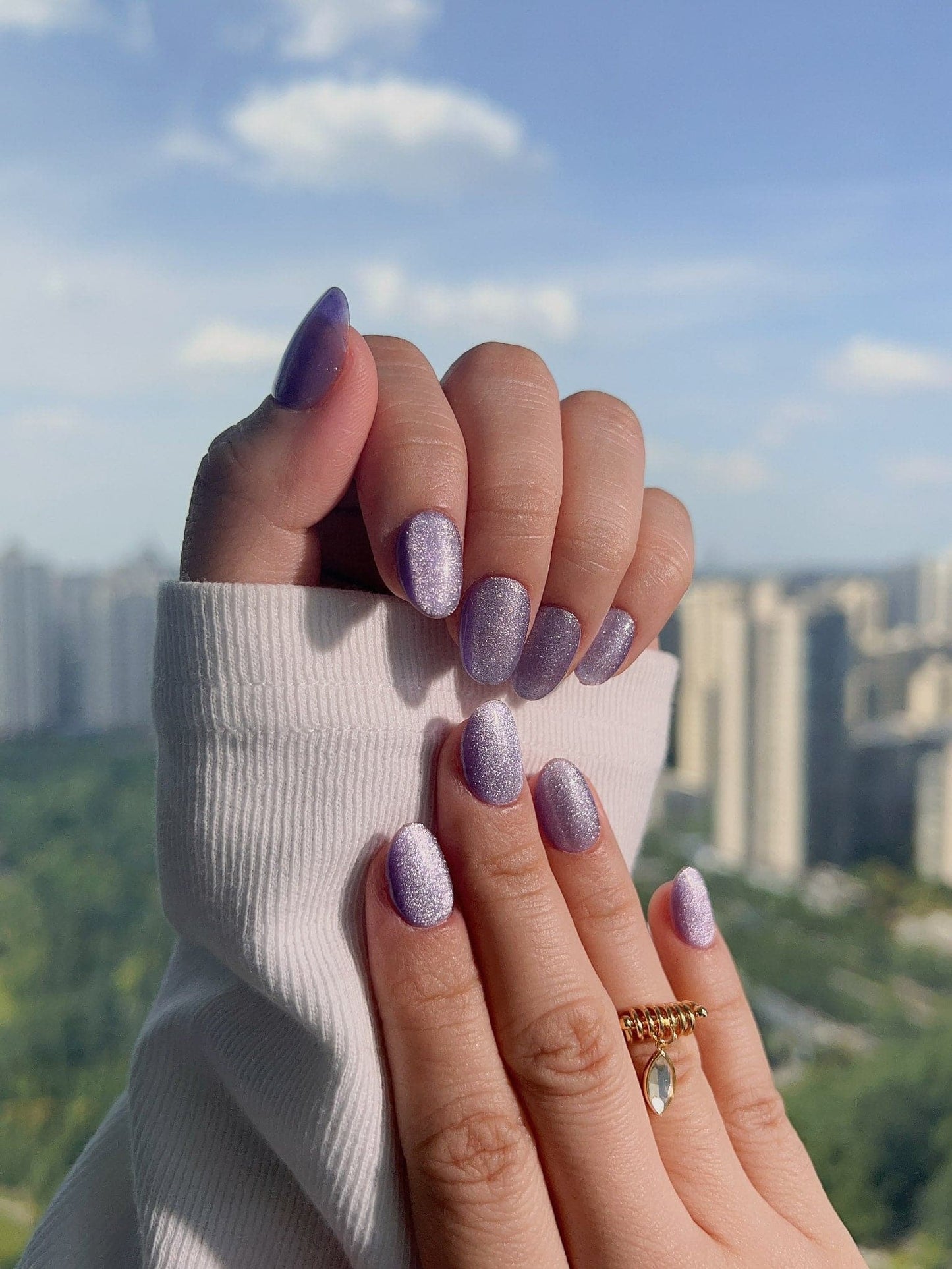 Handmade- Elegant Purple cat-eye Press On Nail Set